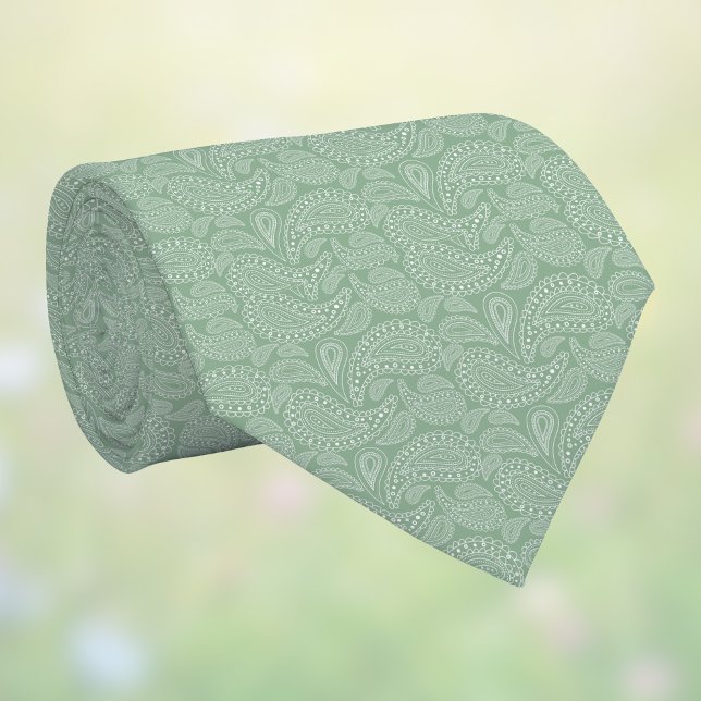 Subtle Paisley Sage Green White Spring Colors Tie (Creator Uploaded)