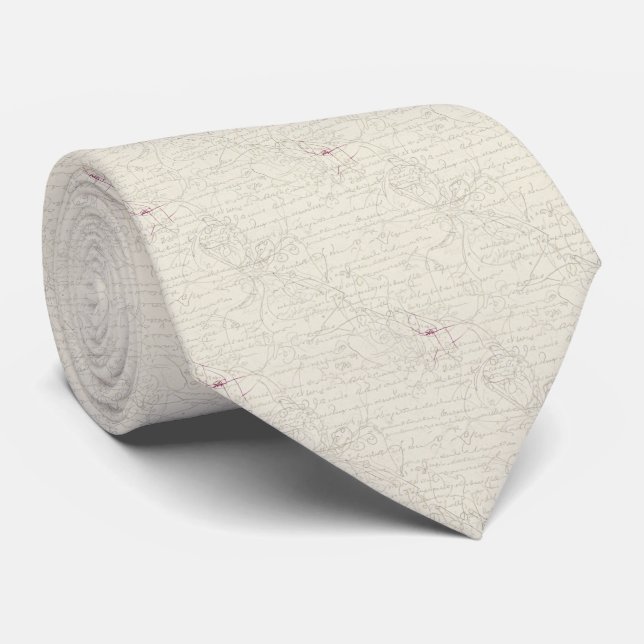 Subtle Parchment Cursive Manuscript Text Literatur Tie (Rolled)