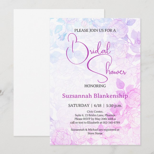 Subtle Pastel Floral Background Bridal Shower  Invitation (Front/Back)