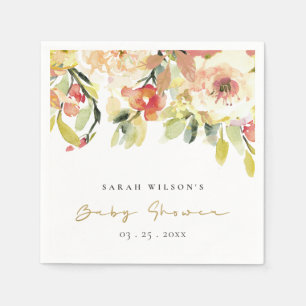 SUBTLE PEACH PINK WATERCOLOR FLORAL BABY SHOWER NAPKIN