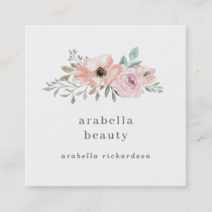 Subtle Pink and Peach Floral   Social Media Icons Square Business Card