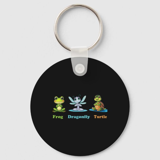 Subtle Political Humour Frog Dragonfly Turtle Yoga Key Ring (Front)