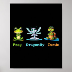 Subtle Political Humour Frog Dragonfly Turtle Yoga Poster