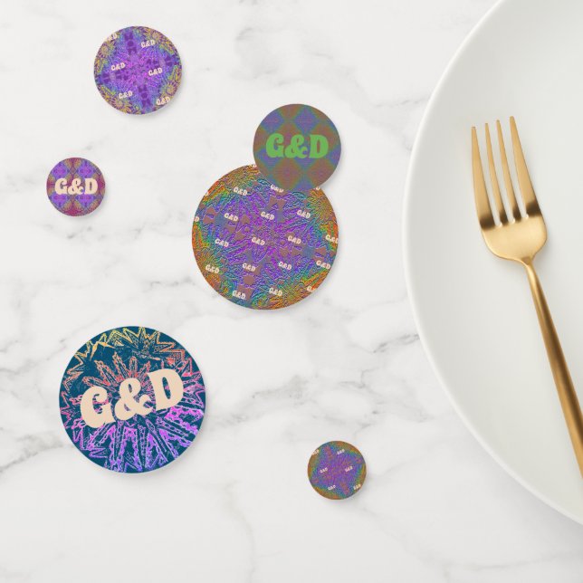 Subtle Rainbow Delicate Pastel Pattern & Initials Confetti (Group)