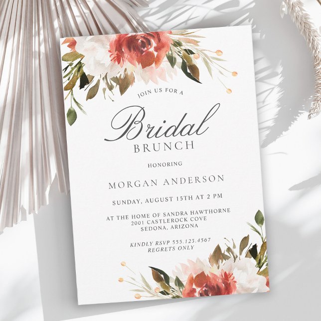 Subtle Red and White Floral Bouquet Bridal Brunch Invitation (Creator Uploaded)