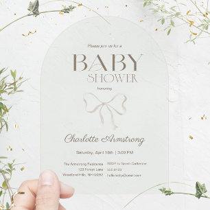 Subtle Sage Green Watercolor Bow Baby Shower Acrylic Invitations