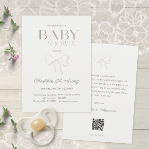 Subtle Sage Green Watercolor Bow Baby Shower Invitation