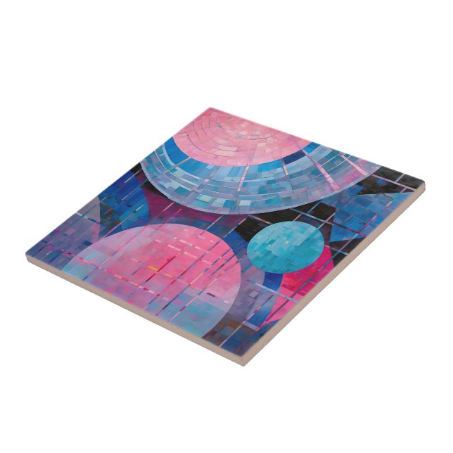 Subtle Shades of Blue & Pink in Abstract Ceramic Tile (Side)