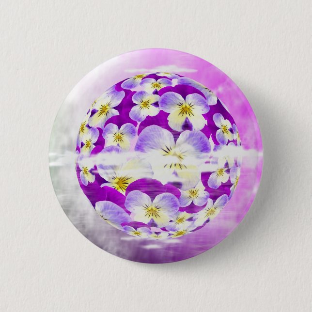 Subtle,  simple Violet pansy flower pattern globe 6 Cm Round Badge (Front)