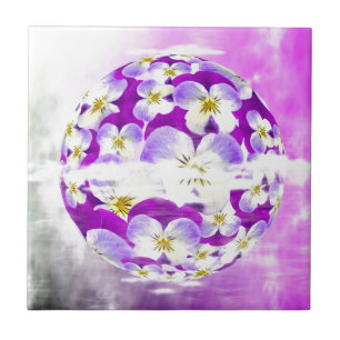 Subtle, simple Violet pansy flower pattern globe Ceramic Tile