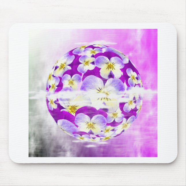 Subtle,  simple Violet pansy flower pattern globe Mouse Pad (Front)