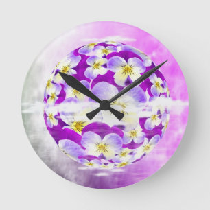 Subtle,  simple Violet pansy flower pattern globe Round Clock