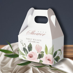 SUBTLE SOFT BLUSH PINK ROSE FLORAL BABY SHOWER FAVOUR BOX