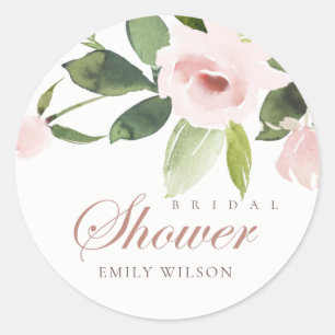 SUBTLE SOFT BLUSH PINK ROSE FLORAL BRIDAL SHOWER CLASSIC ROUND STICKER