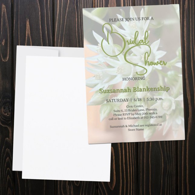 Subtle Succulent Floral Background Bridal Shower  Invitation (front and back bridal shower template invitation)