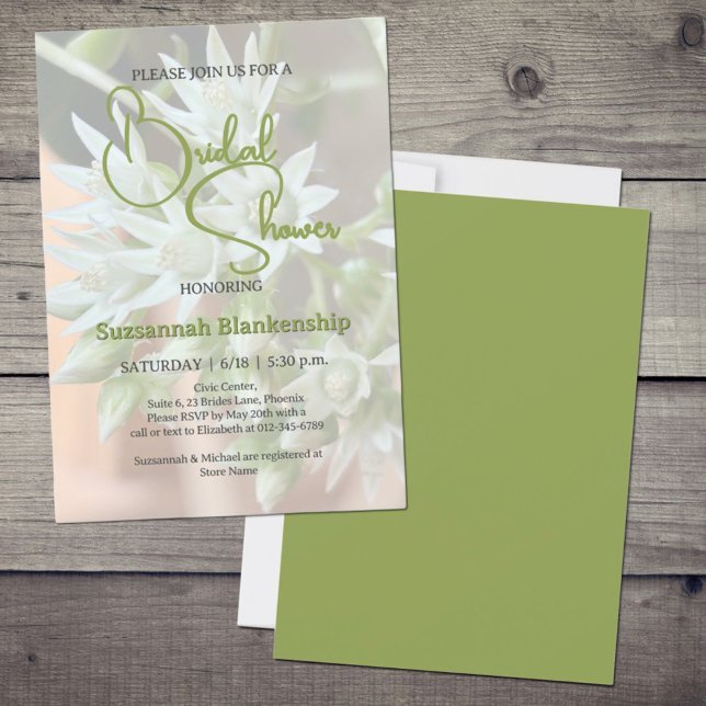 Subtle Succulent Floral Background Bridal Shower  Invitation (bridal shower template front and back)