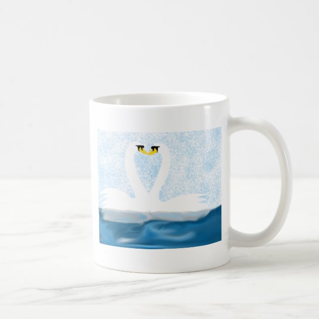 Subtle Swans in Love (heart shapes) Art Gifts Coffee Mug (Right)