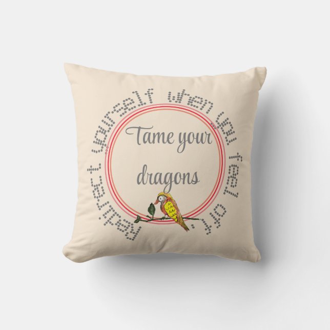 Subtle Tan Natural Personalise Text Bird Throw Pil Cushion (Front)