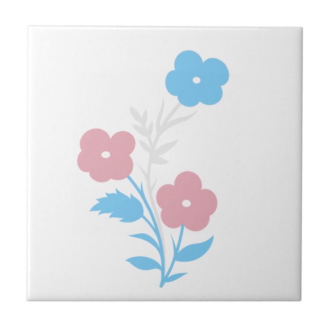 Subtle Trans Flag Flowers Ceramic Tile (Front)