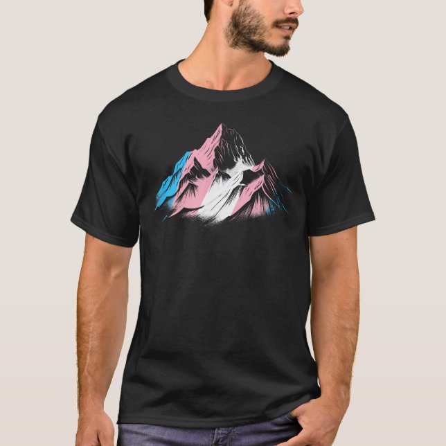 Subtle Transgender Pride Month Mountain Hiking T-Shirt (Front)