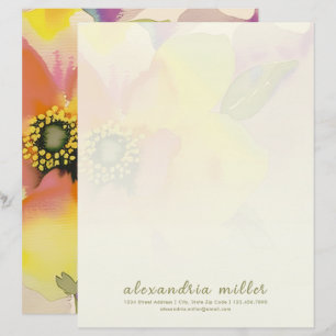 Subtle Watercolor Floral Letterhead Stationery
