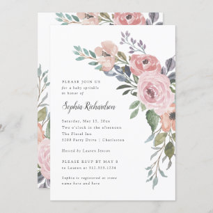Subtle Watercolor Roses   Baby Sprinkle Invitation