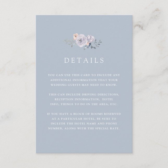 Subtle Watercolor Roses | Light Blue Guest Details Enclosure Card (Front)