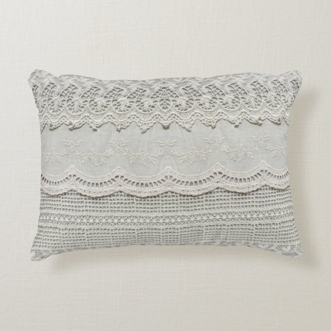 Subtle white lace, textile close-up. decorative cushion (Front)