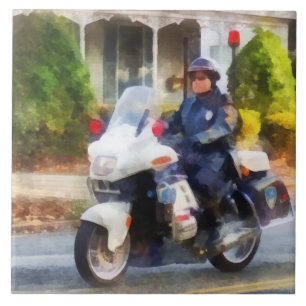 Suburban Motorcycle Cop Ceramic Tile