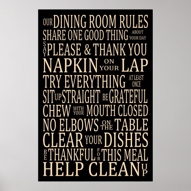 Subway Art Dining Room Rules Poster (Front)