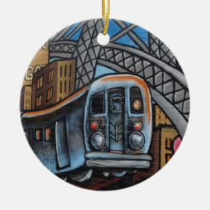 Subway train urban graffiti art ceramic ornament