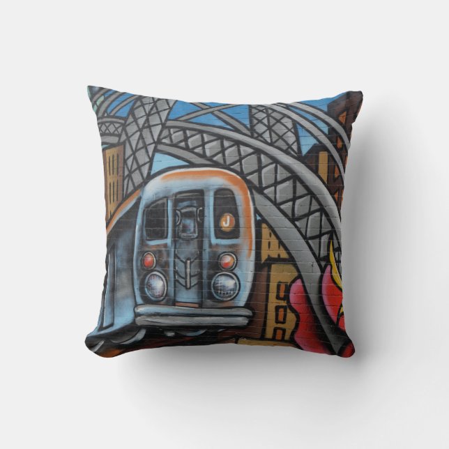 Subway train urban graffiti art cushion (Front)
