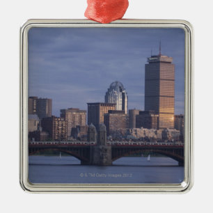 Subway trains on The Longfellow Bridge over The Metal Ornament