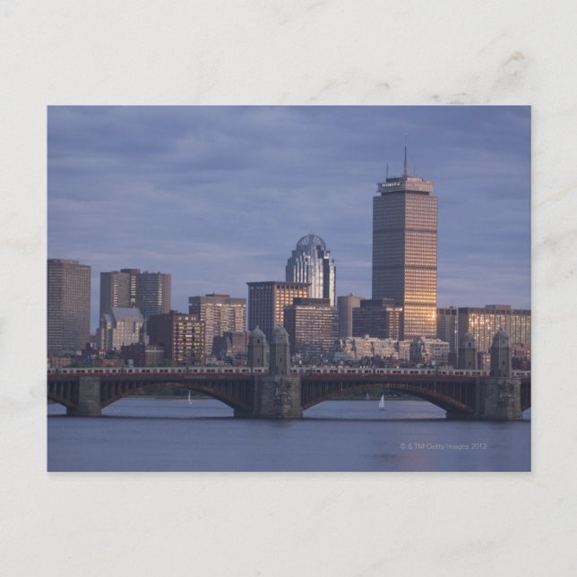 Subway trains on The Longfellow Bridge over The Postcard (Front)