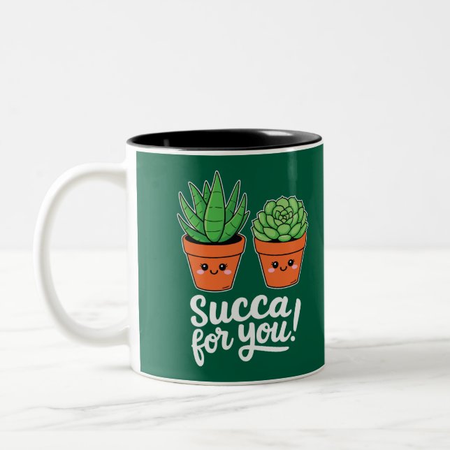 Succa For You – Cute Succulent Pun Two-Tone Coffee Mug (Left)