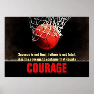 Success Courage Basketball Inspirational Poster