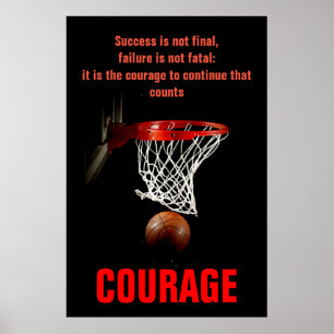 Success Courage Basketball Inspirational Poster