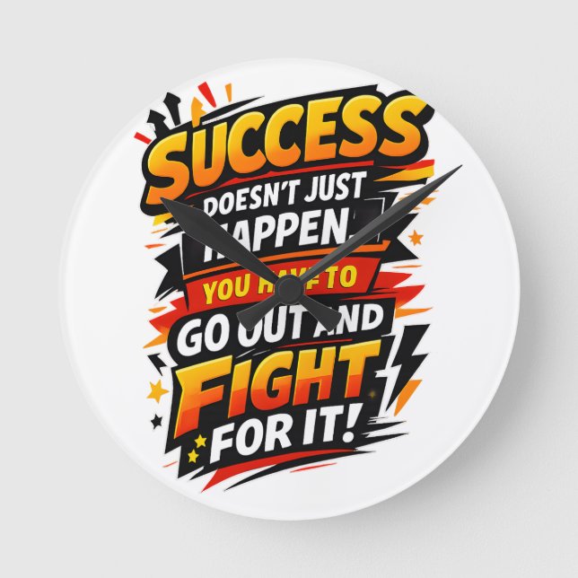 Success Fighter Quote Round Clock (Front)