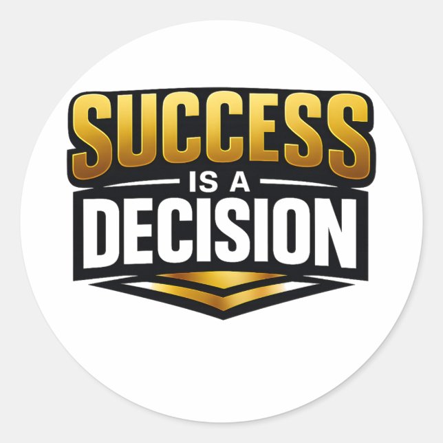 Success Gold Typography on Black Classic Round Sticker (Front)
