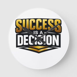 Success Gold Typography on Black Round Clock