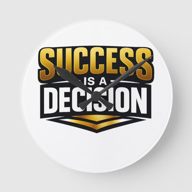 Success Gold Typography on Black Round Clock (Front)