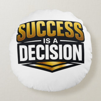 Success Gold Typography on Black Round Cushion