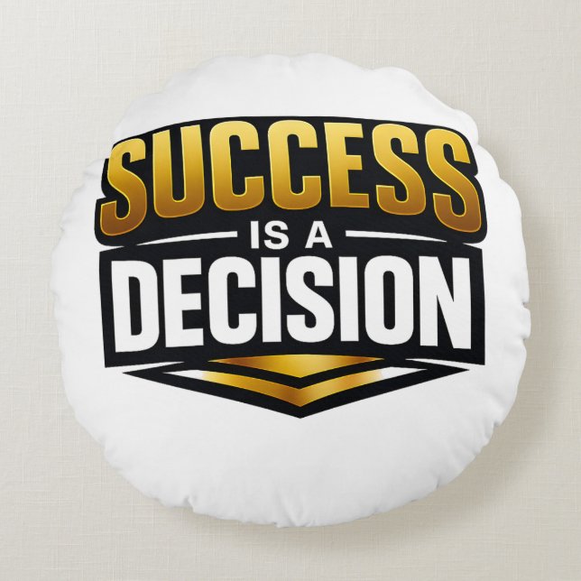 Success Gold Typography on Black Round Cushion (Front)