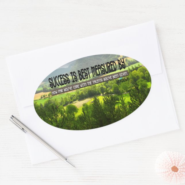"Success is best measured" Inspirational Quote Oval Sticker (Envelope)
