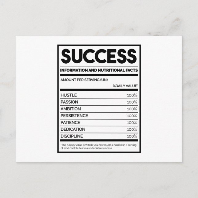 Success Nutritional Facts Postcard (Front)