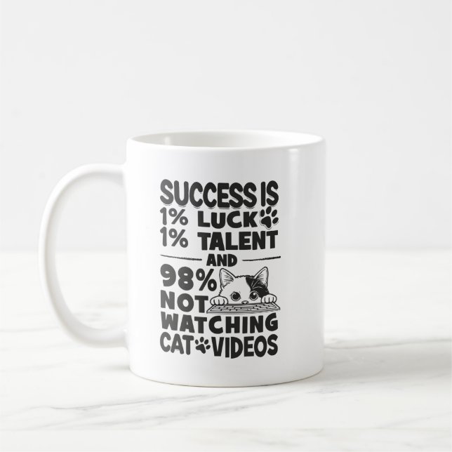 Success vs Cat Videos - Funny Cute Motivational Coffee Mug (Left)
