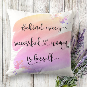 Successful Woman, Pink Ombre Watercolor Typography Cushion