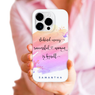 Successful Woman Pink Watercolor Script Typography iPhone 15 Pro Case