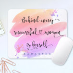 Successful Woman Pink Watercolor Typography Name Mouse Pad<br><div class="desc">“Behind every successful woman is herself.” So who needs Prince Charming? Make your own “happily ever after” and embrace “girl power” whenever you use this stylish, colourful inspirational feminist custom name mousepad with sweet black handwritten script typography overlaying a yellow, peach, pink and purple ombre watercolor splash. Just type in...</div>