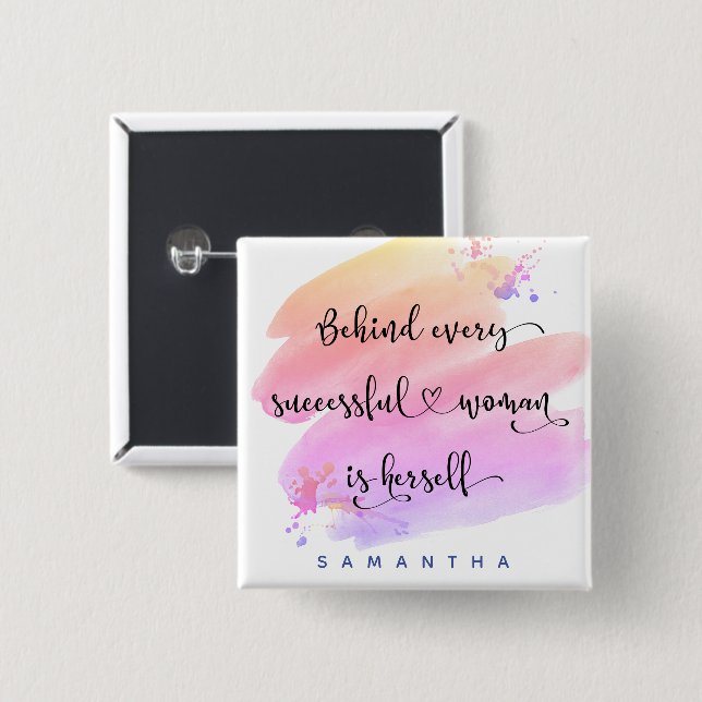 Successful Woman Quote Bold Pink Watercolor Script 15 Cm Square Badge (Front & Back)